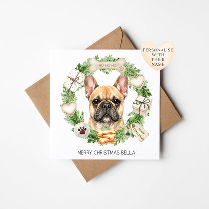 Personalised Dog Christmas card, French Bulldog custom pet name xmas card