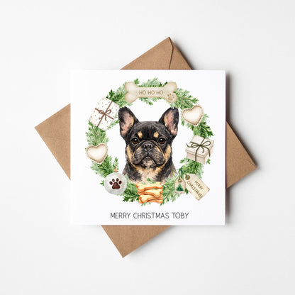 Personalised Dog Christmas card, French Bulldog custom pet name xmas card