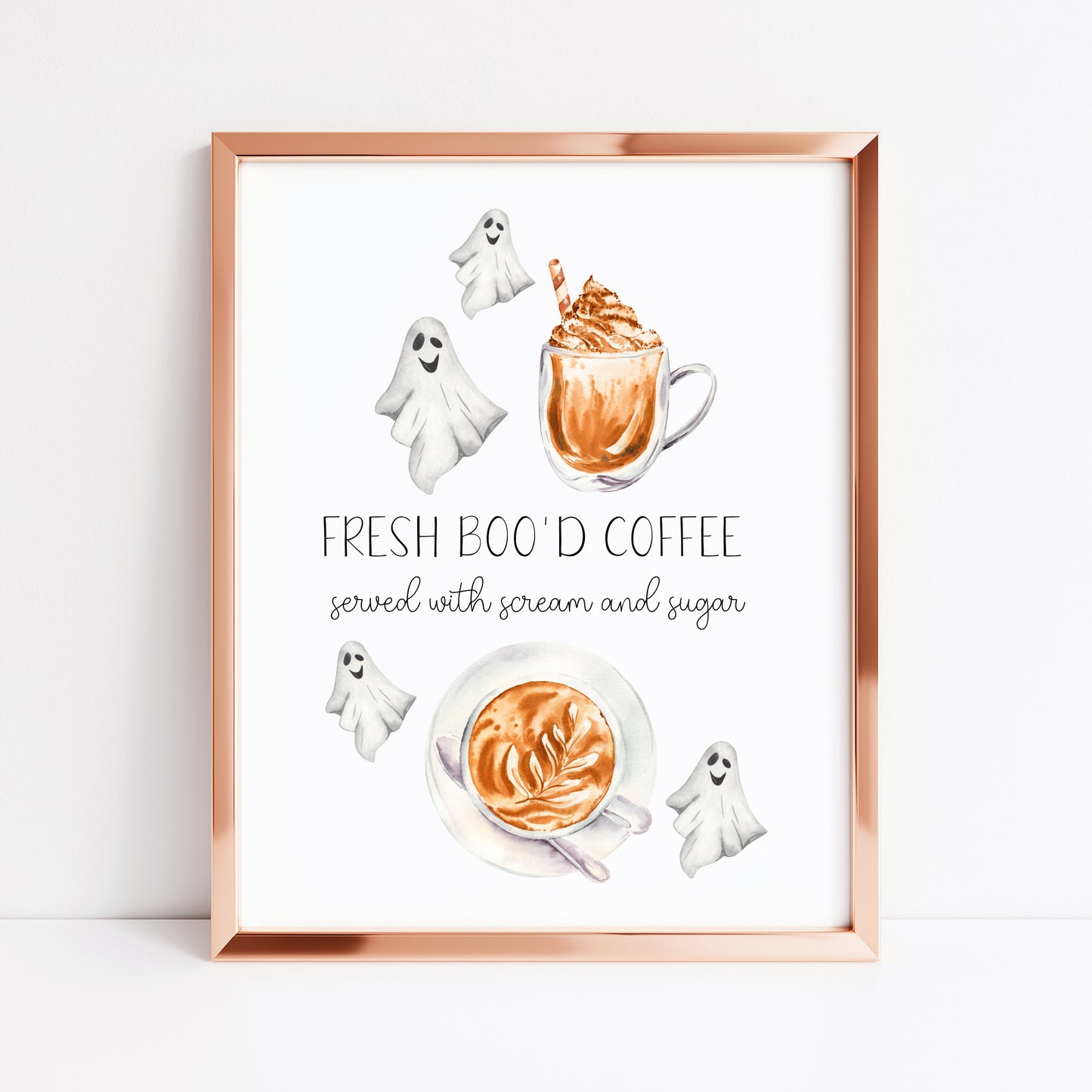 Fresh Boo'd coffee served with sugar & scream spooky ghost coffee halloween unframed wall art poster print