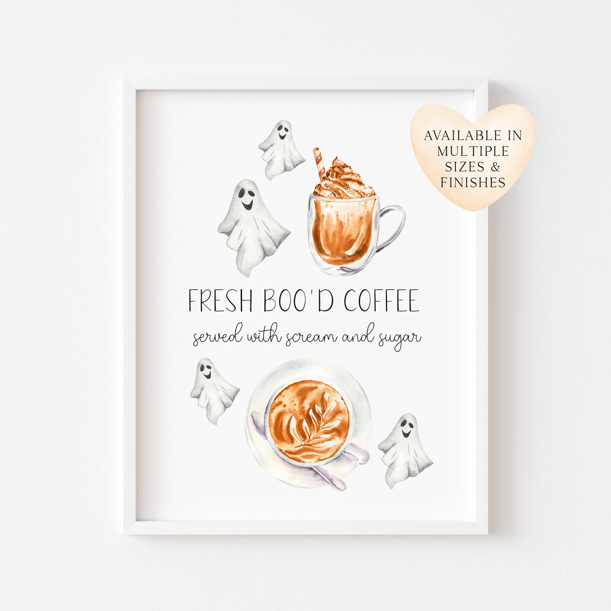 Fresh Boo'd coffee served with sugar & scream spooky ghost coffee halloween unframed print, halloween home decor, halloween art, kitchen art