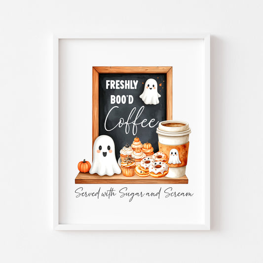 Spooky Ghost Coffee menu Halloween 'Boo'd Coffee' unframed wall art poster print