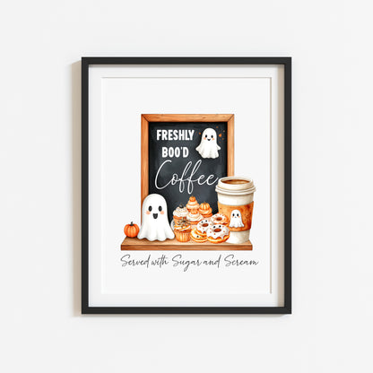 Spooky Ghost Coffee menu Halloween 'Boo'd Coffee' unframed wall art poster print