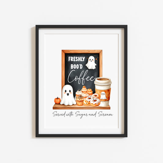 Spooky Ghost Coffee menu Halloween 'Boo'd Coffee' unframed wall art poster print