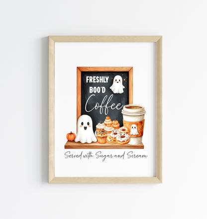 Spooky Ghost Coffee menu Halloween 'Boo'd Coffee' unframed wall art poster print