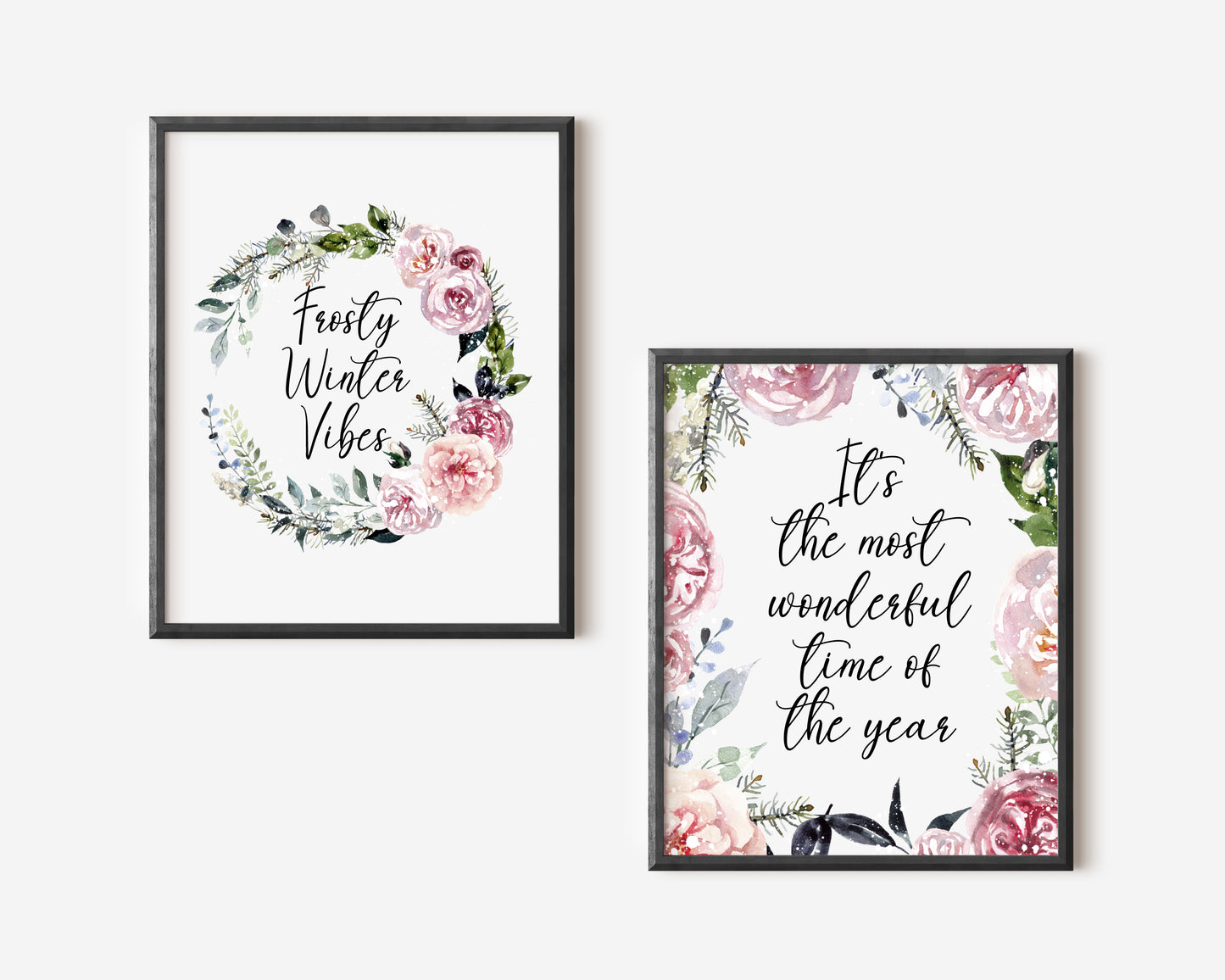 Set of 2, Frosty winter Vibes & It's the most wonderful time of the year seasonal unframed wall art poster prints