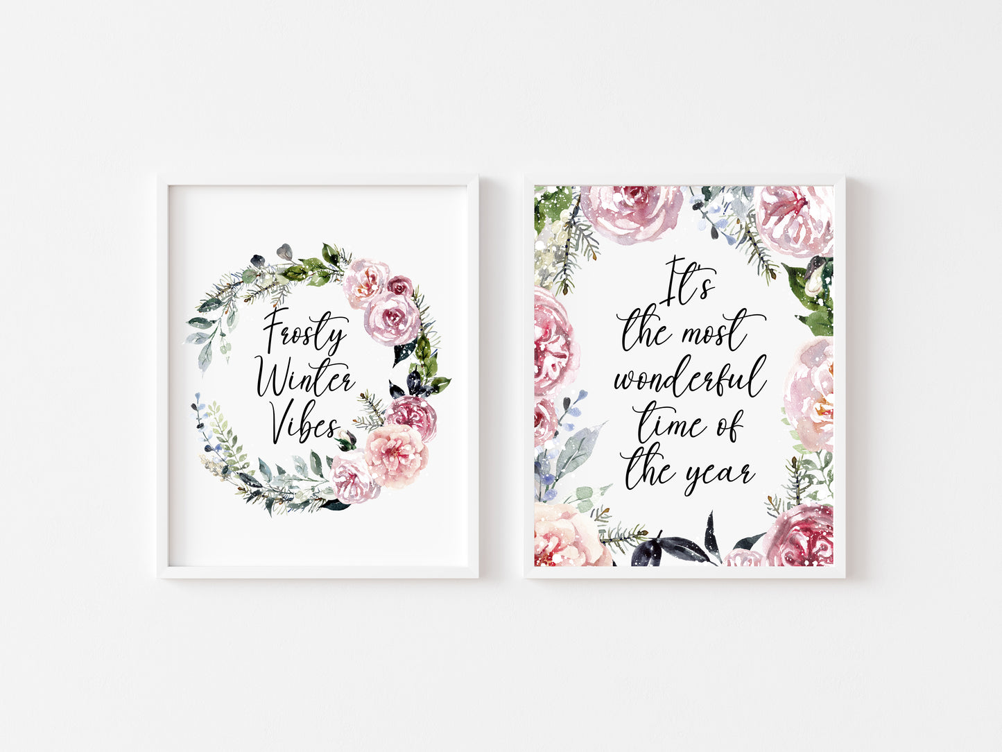 Set of 2, Frosty winter Vibes & It's the most wonderful time of the year seasonal unframed wall art poster prints