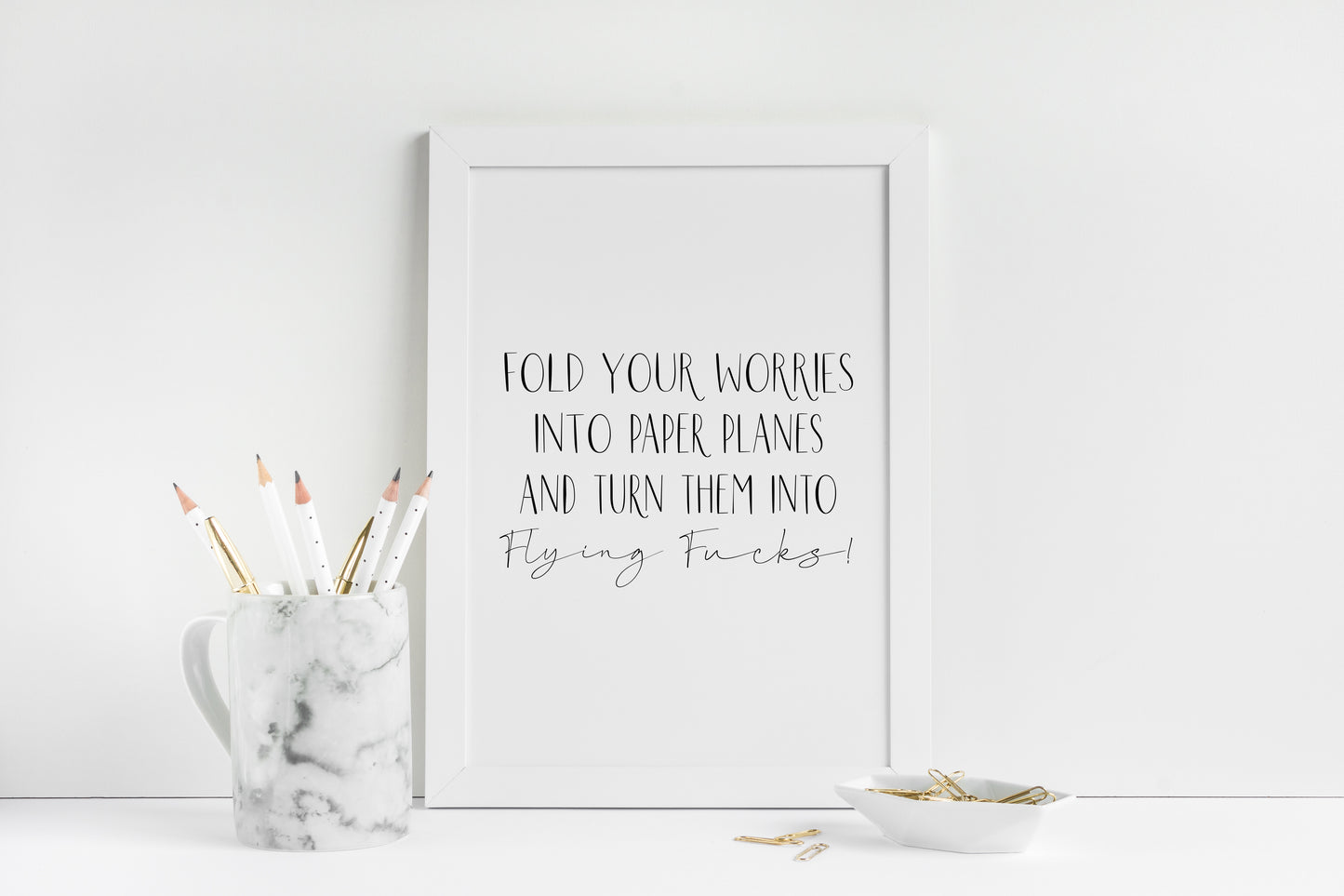 Fold your worries into paper planes & turn them into flying fu*ks funny motivational bedroom office unframed wall art poster print