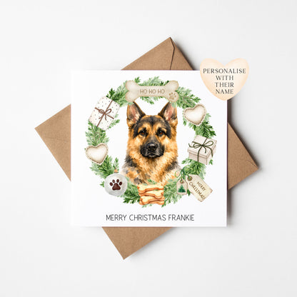 Personalised Dog Christmas card, German Shepard custom pet name xmas card