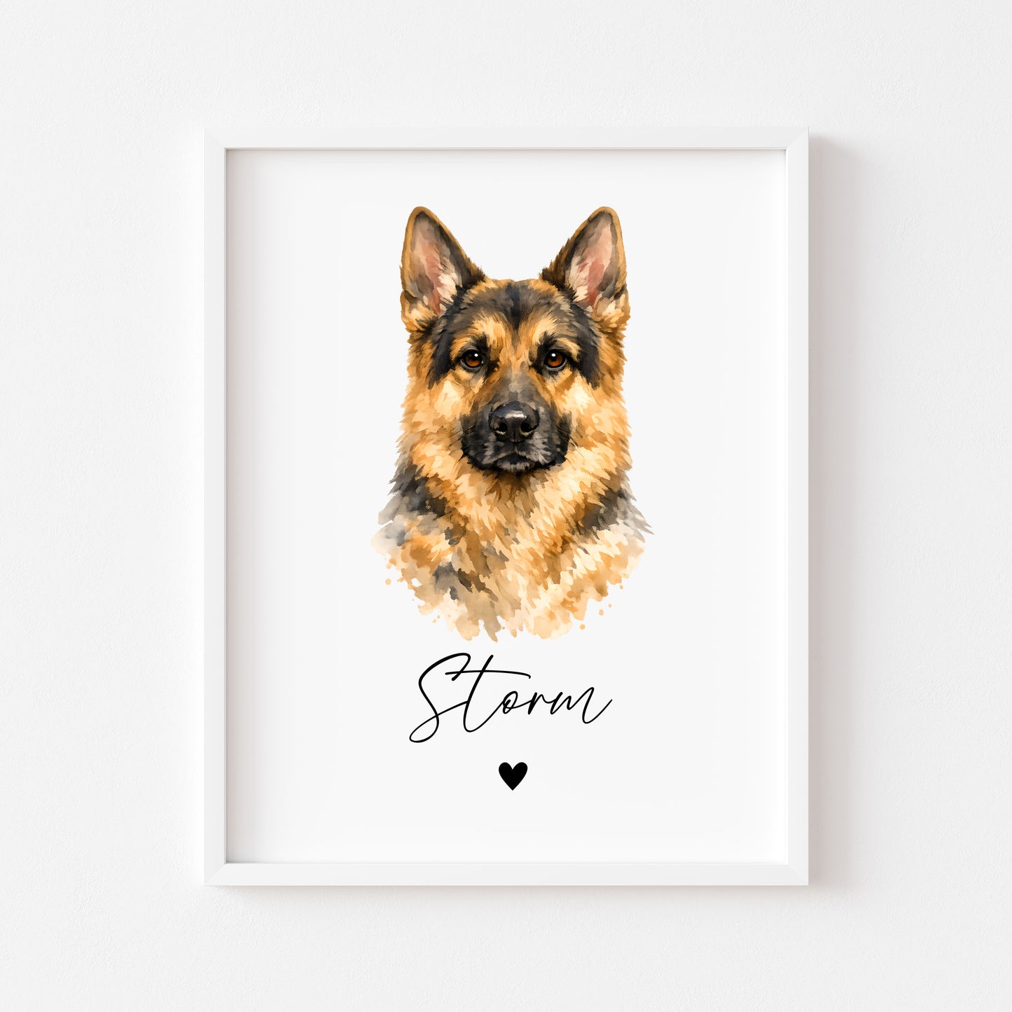 Personalised German Shepherd Dog Print Custom Name Pet portrait watercolour unframed wall art
