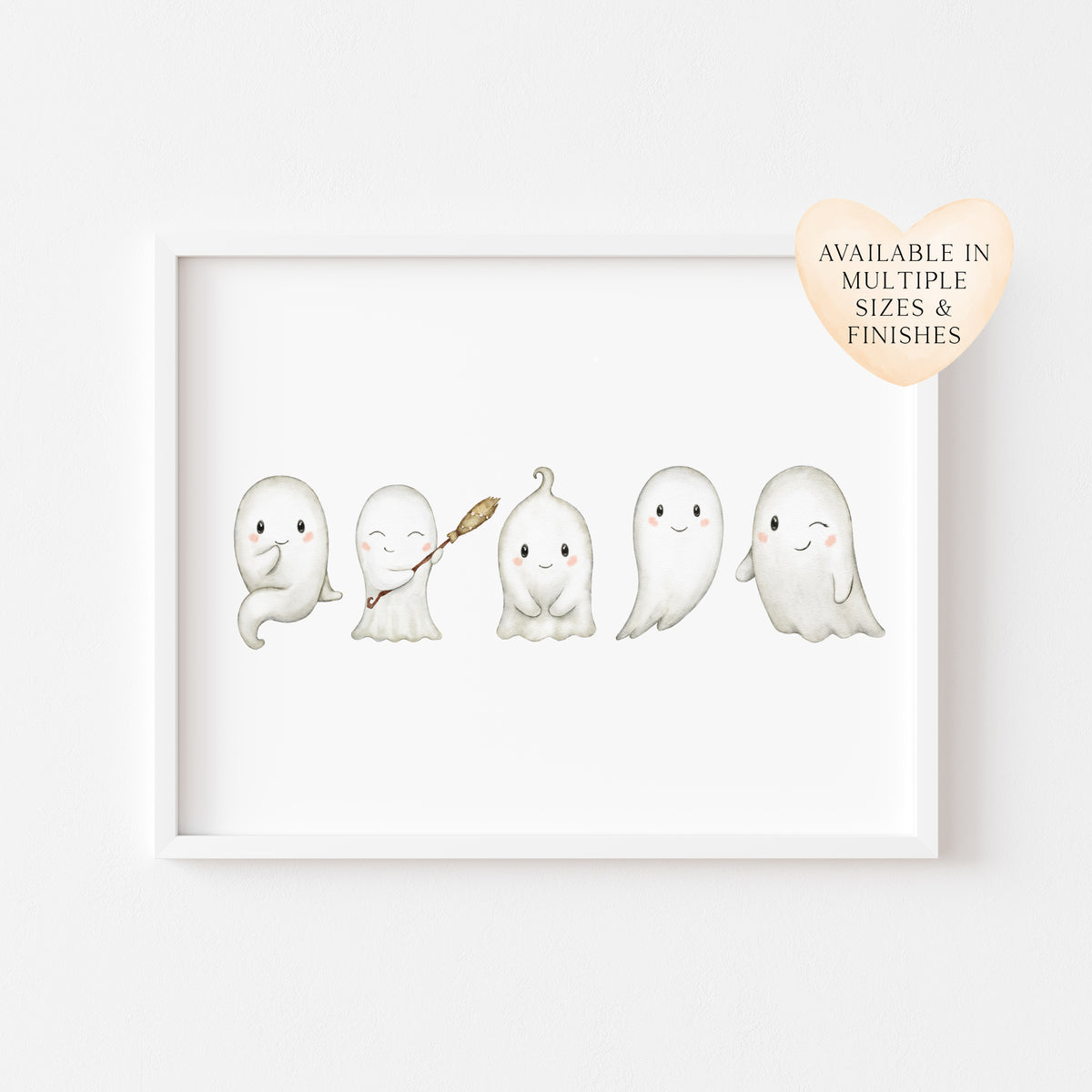 Cute spooky ghosts watercolour illustration landscape seasonal unframed wall art poster print