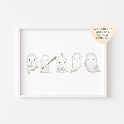 Cute spooky ghosts watercolour illustration landscape seasonal unframed wall art poster print