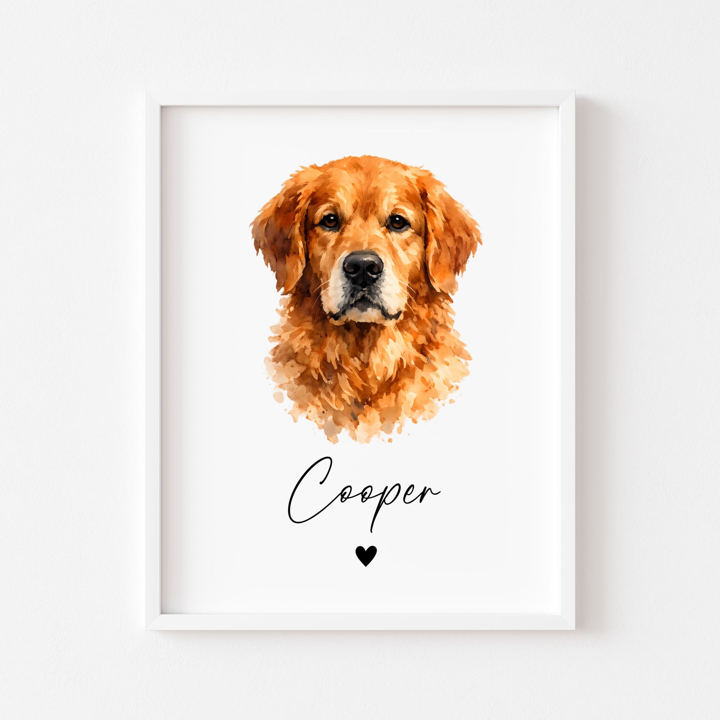 Personalised Golden Retriever Dog Print Custom Name Pet portrait watercolour unframed wall art poster