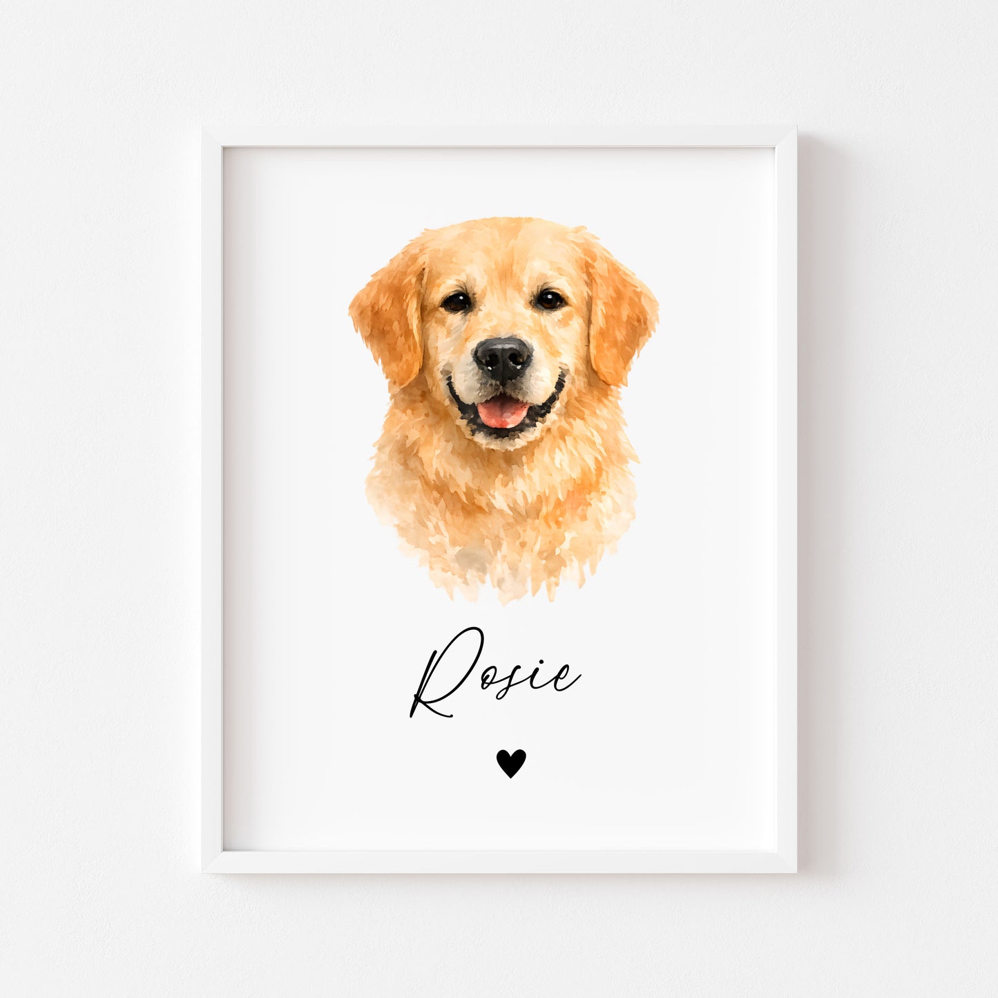 Personalised Golden Retriever Dog Print Custom Name Pet portrait watercolour unframed wall art poster