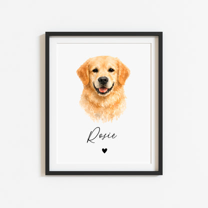 Personalised Golden Retriever Dog Print Custom Name Pet portrait watercolour unframed wall art poster