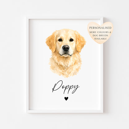 Personalised Golden Retriever Dog Print Custom Name Pet portrait watercolour unframed wall art poster