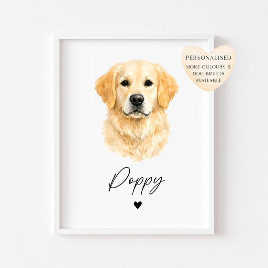 Personalised Golden Retriever Dog Print Custom Name Pet portrait watercolour unframed wall art poster