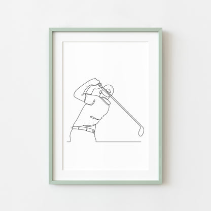 Golf line drawing illustration golfing mens unframed wall art poster print