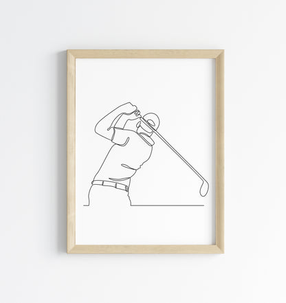 Golf line drawing illustration golfing mens unframed wall art poster print