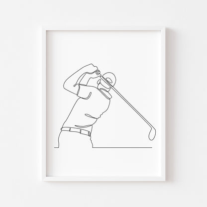 Golf line drawing illustration golfing mens unframed wall art poster print