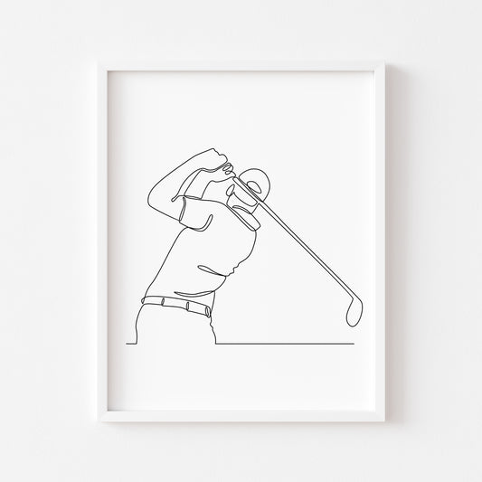 Golf line drawing illustration golfing mens unframed wall art poster print