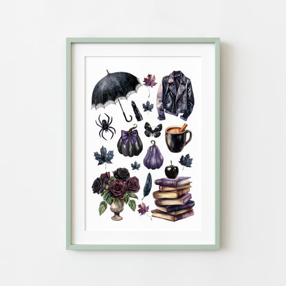 Black & Purple Halloween Mood board black gothic Spooky unframed wall art poster print