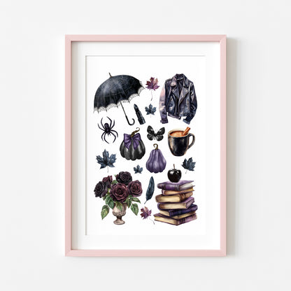 Black & Purple Halloween Mood board black gothic Spooky unframed wall art poster print