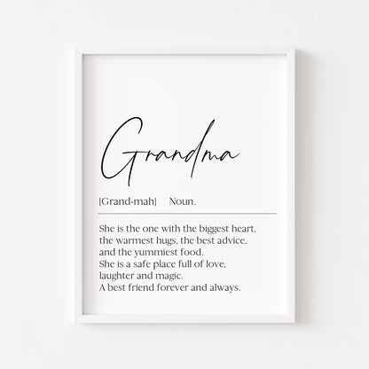 Nana, Nan, Nanny, Grandma Definition Print Sentimental Grandparent Gift, Unframed Wall Art