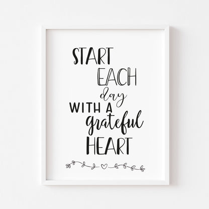 Start each day with a grateful heart motivational bedroom unframed wall art poster print