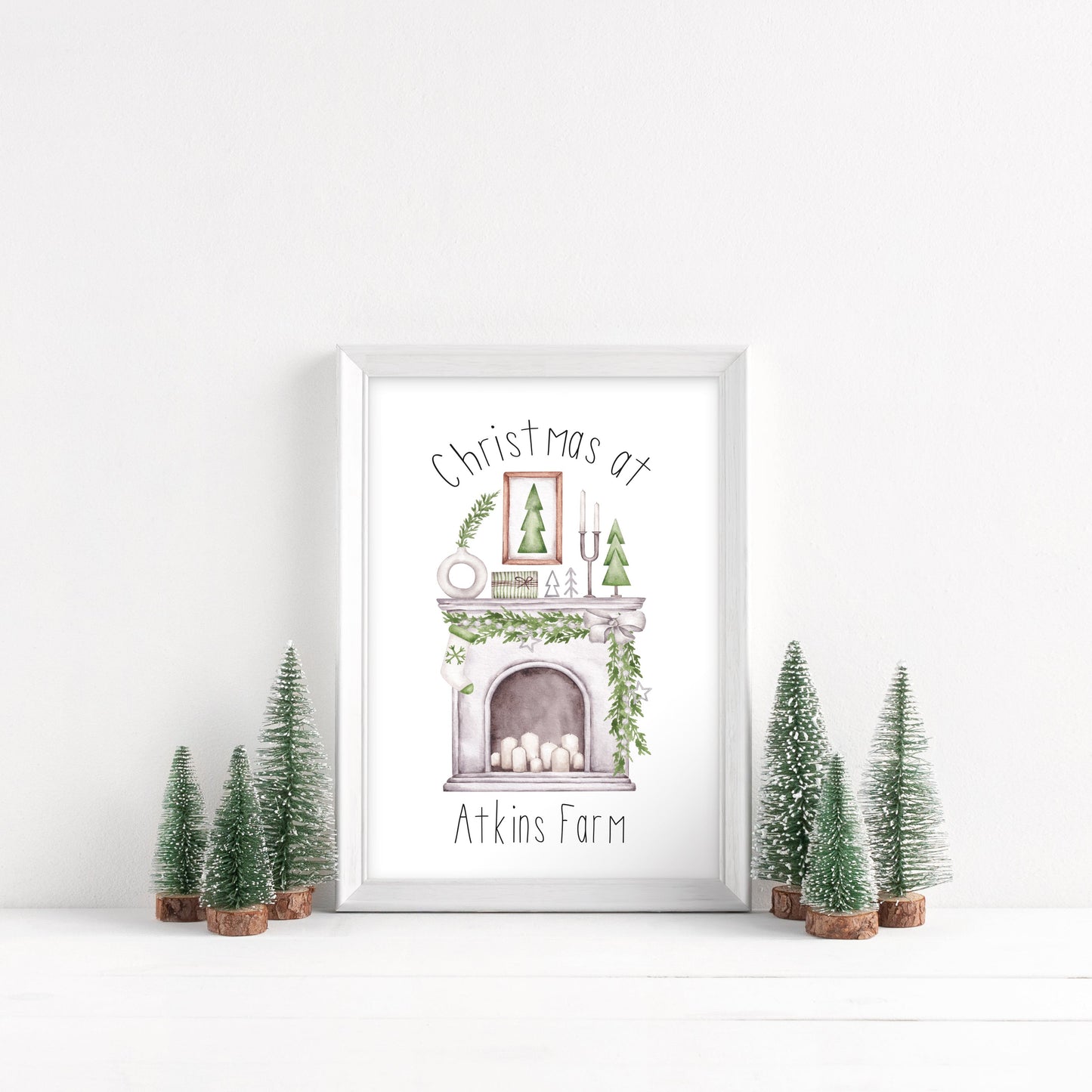 Personalised Christmas at no. (your house name or number) Fireplace xmas seasonal unframed wall art poster print