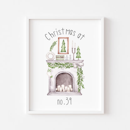 Personalised Christmas at no. (your house name or number) Fireplace xmas seasonal unframed wall art poster print