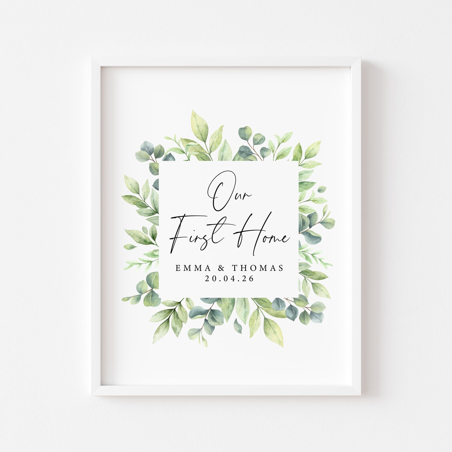 Personalised First / New Home Print green wreath watercolour New House Gift, Wall Art (unframed)