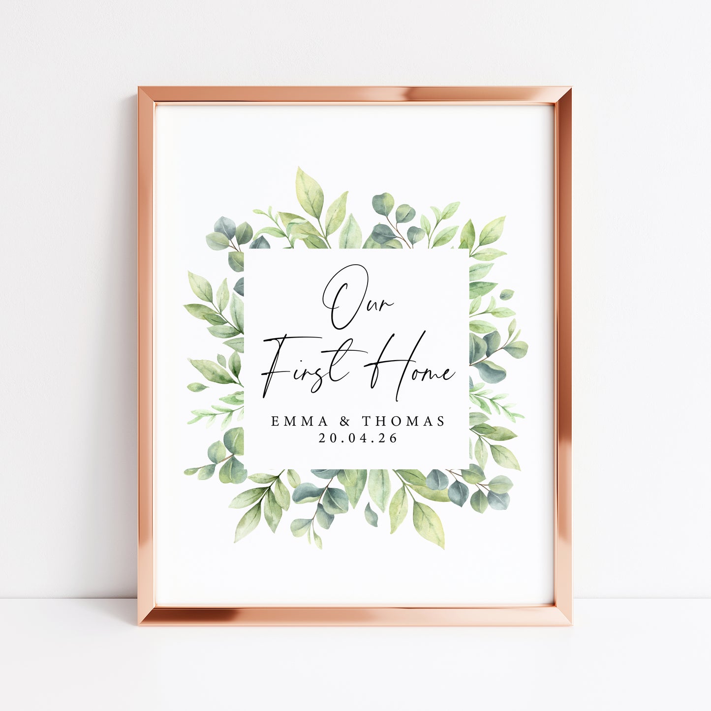 Personalised First / New Home Print green wreath watercolour New House Gift, Wall Art (unframed)