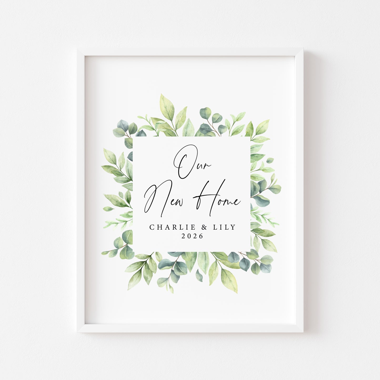 Personalised First / New Home Print green wreath watercolour New House Gift, Wall Art (unframed)