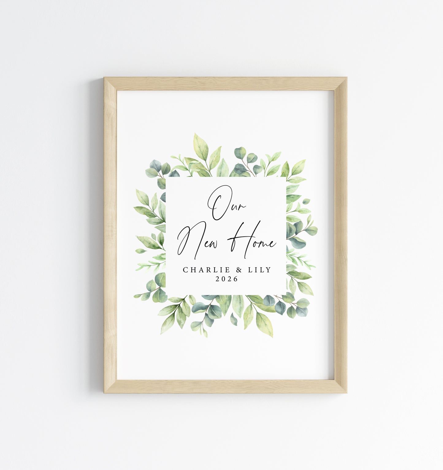Personalised First / New Home Print green wreath watercolour New House Gift, Wall Art (unframed)