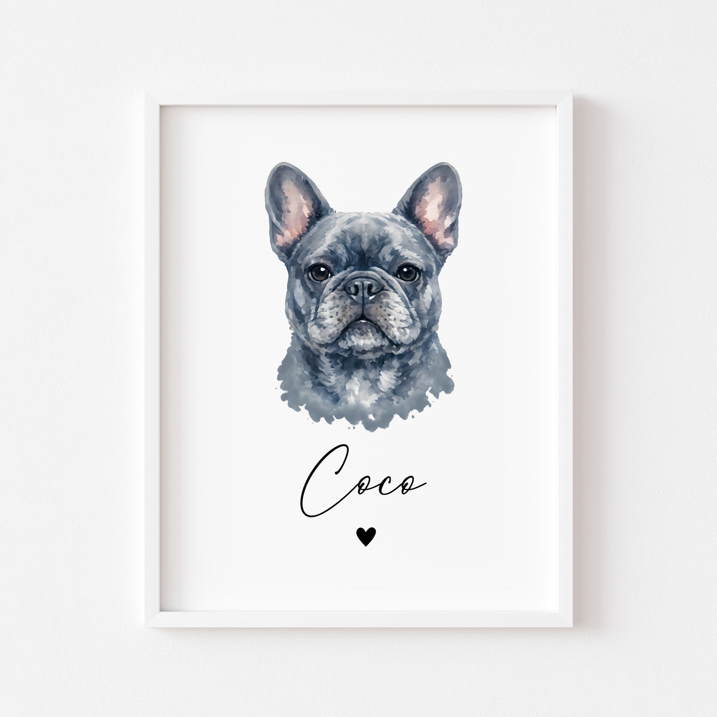 Personalised French Bulldog  Print Custom Frenchie Name Pet portrait - 8 colours, unframed wall art