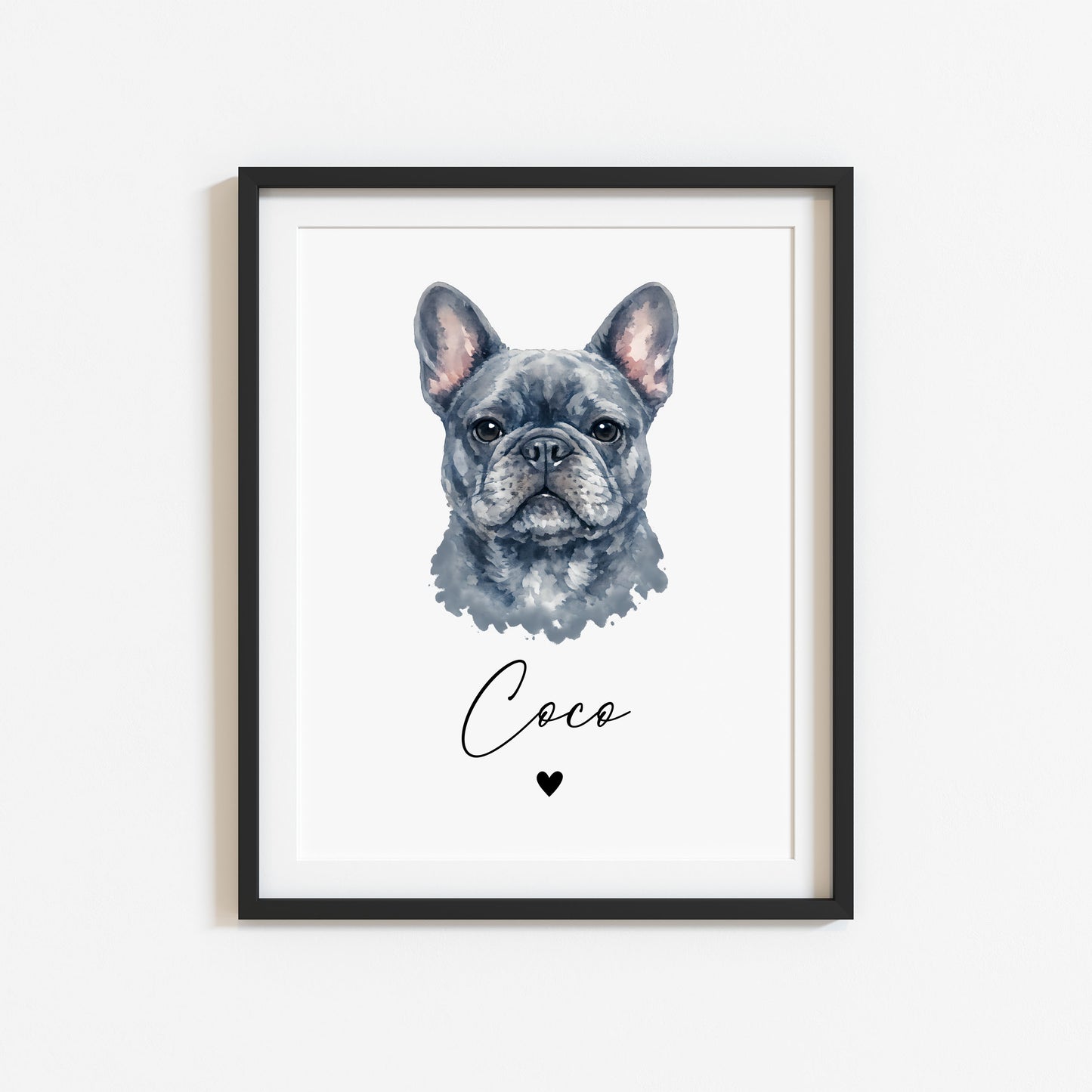 Personalised French Bulldog  Print Custom Frenchie Name Pet portrait - 8 colours, unframed wall art