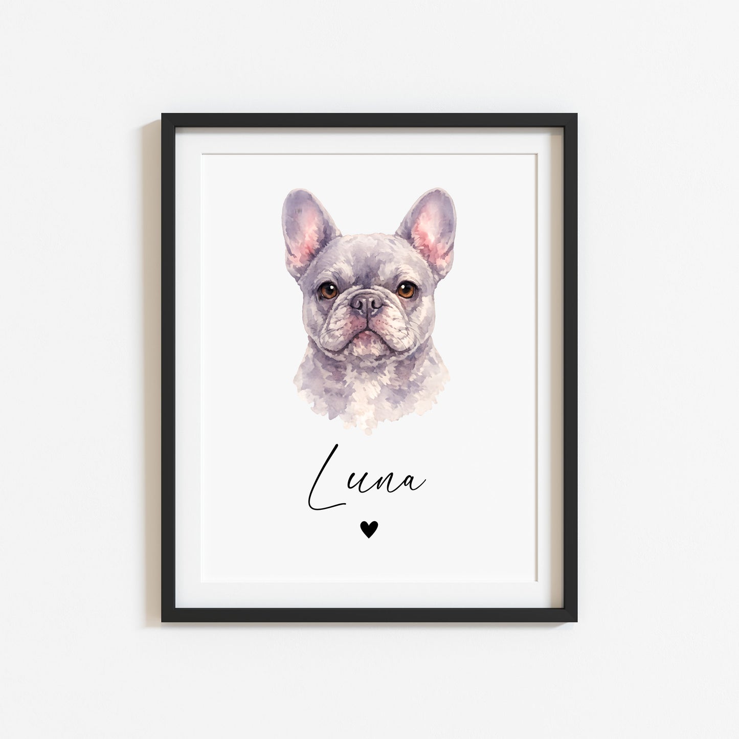 Personalised French Bulldog  Print Custom Frenchie Name Pet portrait - 8 colours, unframed wall art