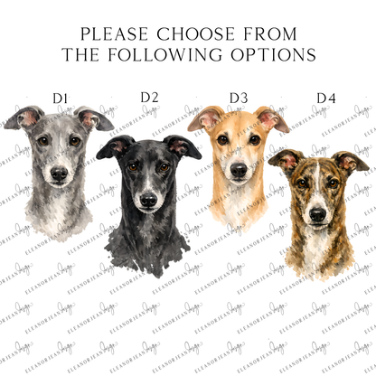 Personalised Grey Hound Print Custom Name Pet portrait - 4 colours, unframed wall art