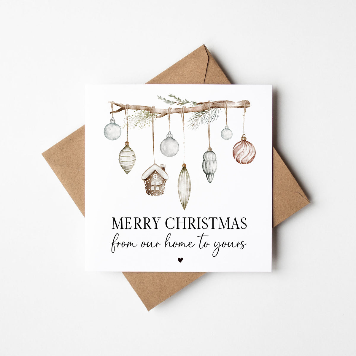 Festive Baubles hanging xmas wreath from our home to yours Christmas Card