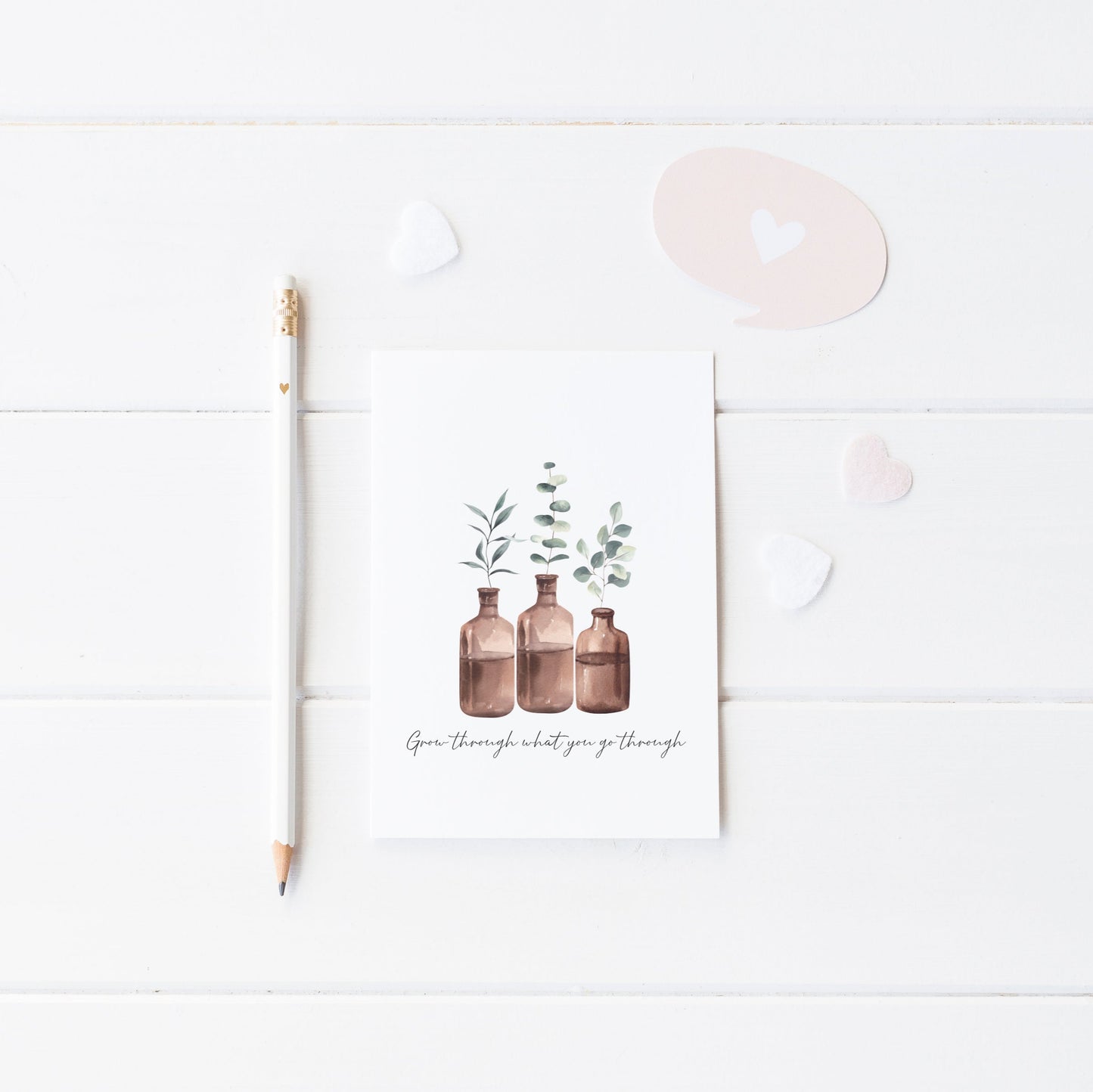 Grow through what you go through watercolour bottled plants style unframed wall art poster print