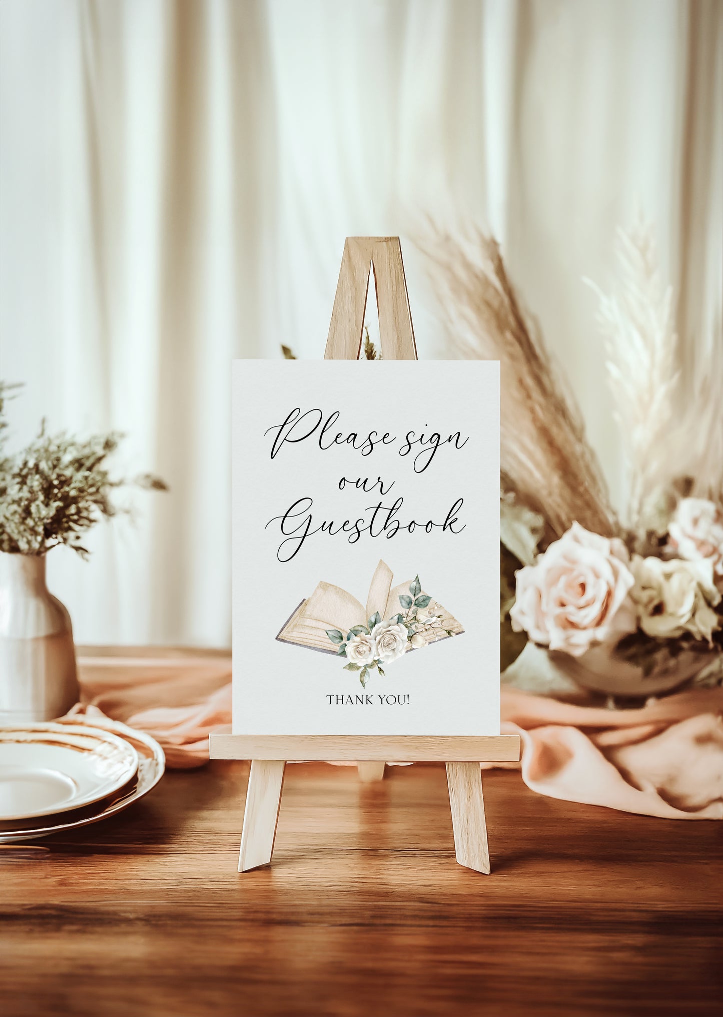 Guest book, please sign white roses wedding day sign Decor (Unframed)