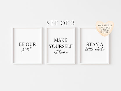 Set of 3 home prints, Welcome to our home, be our guest, stay a while home bedroom unframed wall art prints
