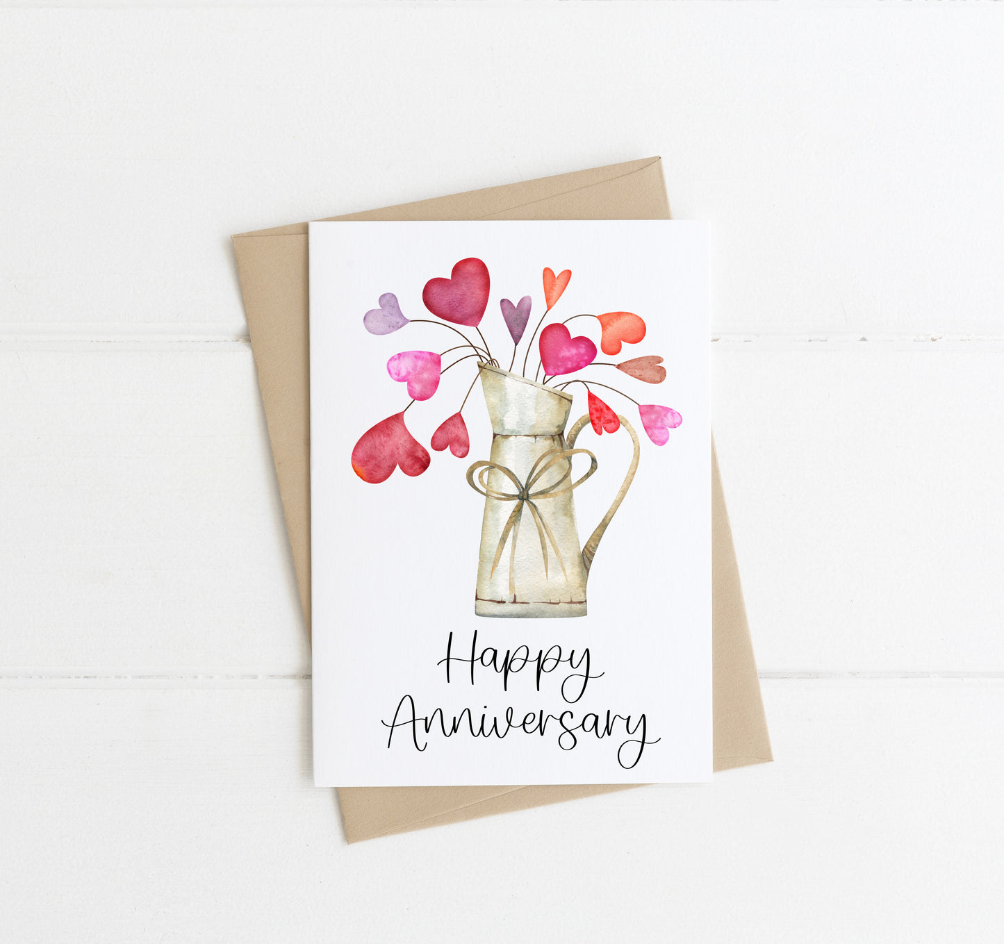 Anniversary card Happy anniversary red pink purple hearts jug cute love romantic couple anniversary card envelope,kraft brown or white