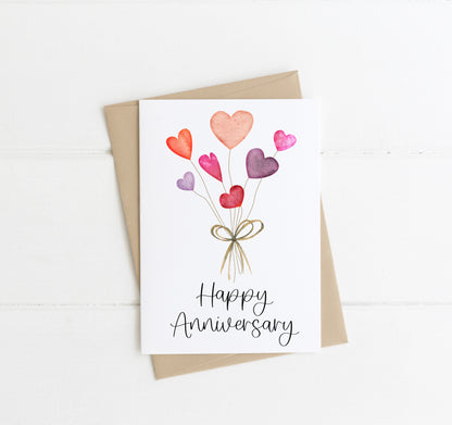 Anniversary card Happy anniversary red pink purple hearts bouquet cute love romantic couple anniversary card envelope,kraft brown or white