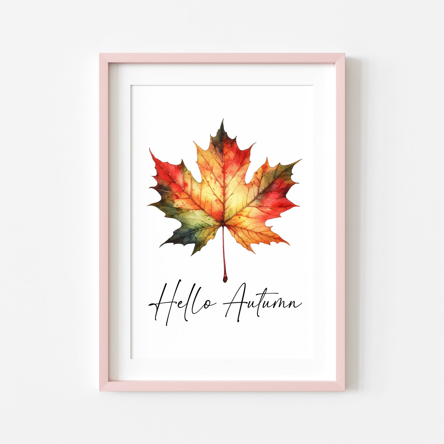 Hello Autumn orange red autumn leaf watercolour seasonal home unframed wall art poster print