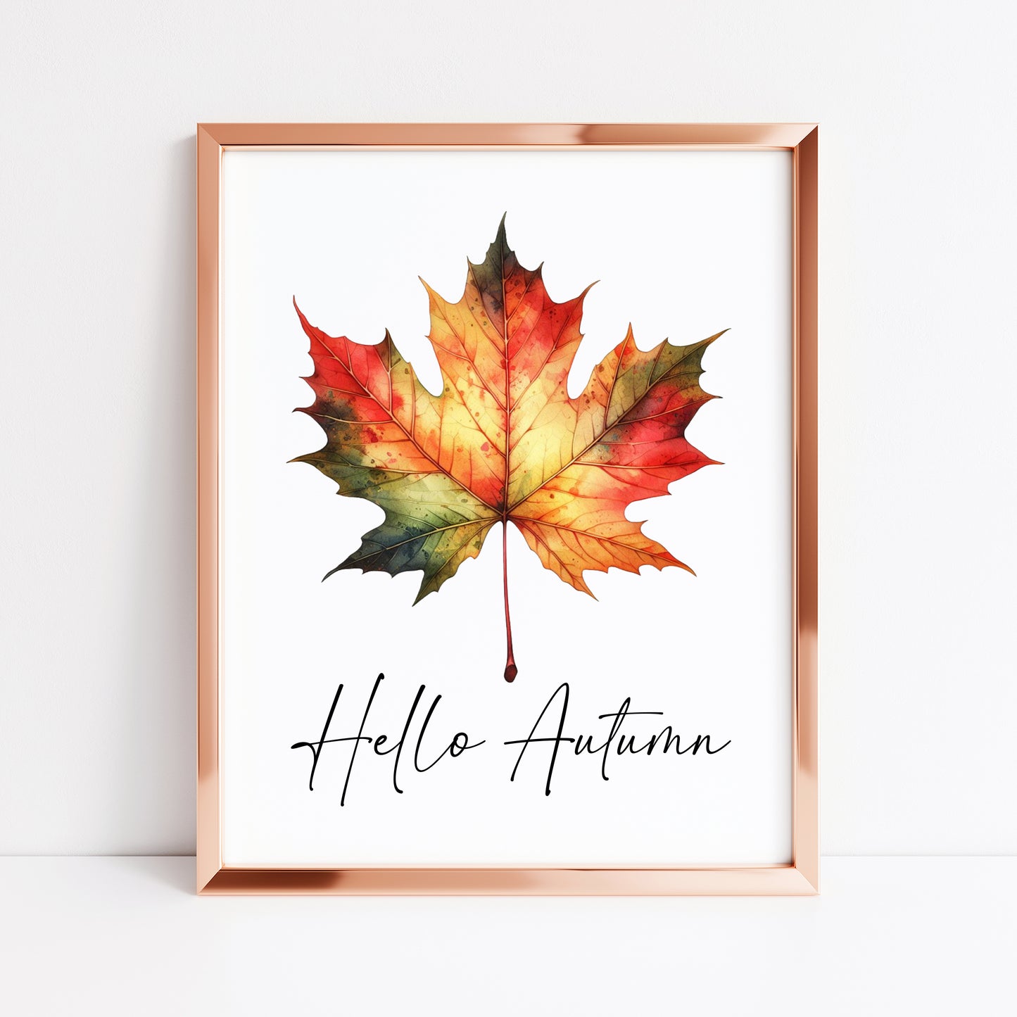 Hello Autumn orange red autumn leaf watercolour seasonal home unframed wall art poster print