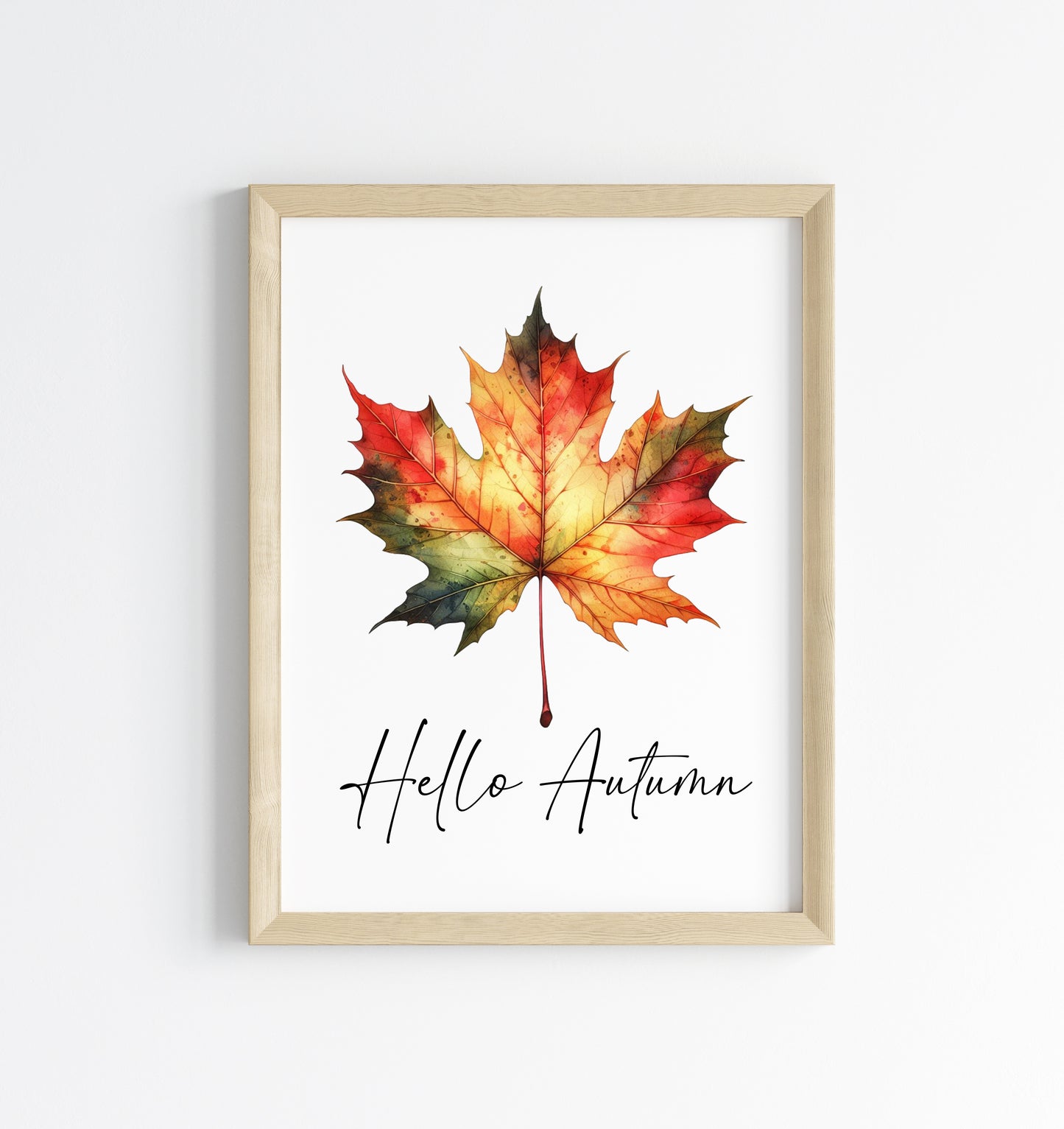 Hello Autumn orange red autumn leaf watercolour seasonal home unframed wall art poster print