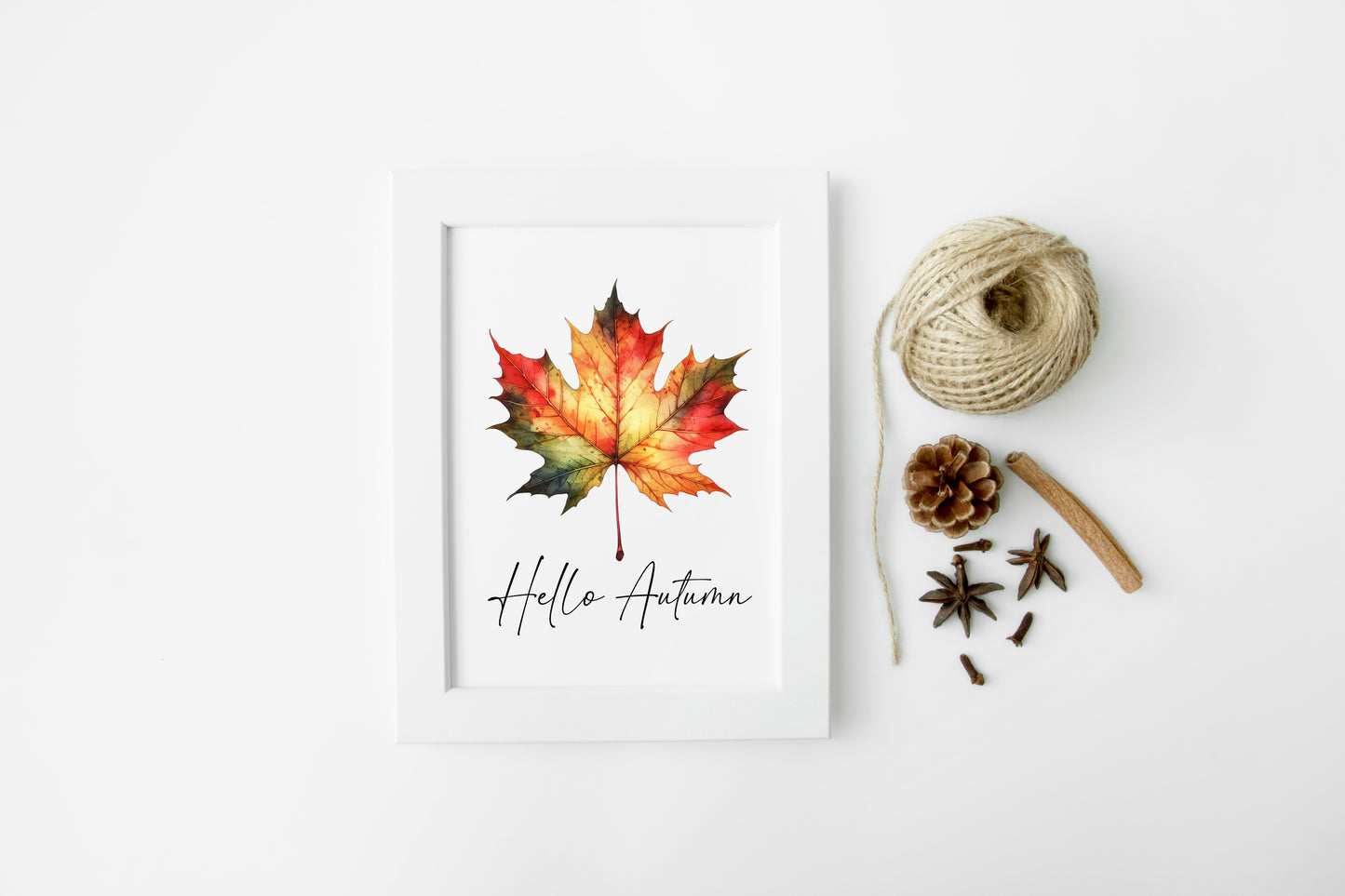 Hello Autumn orange red autumn leaf watercolour seasonal home unframed wall art poster print