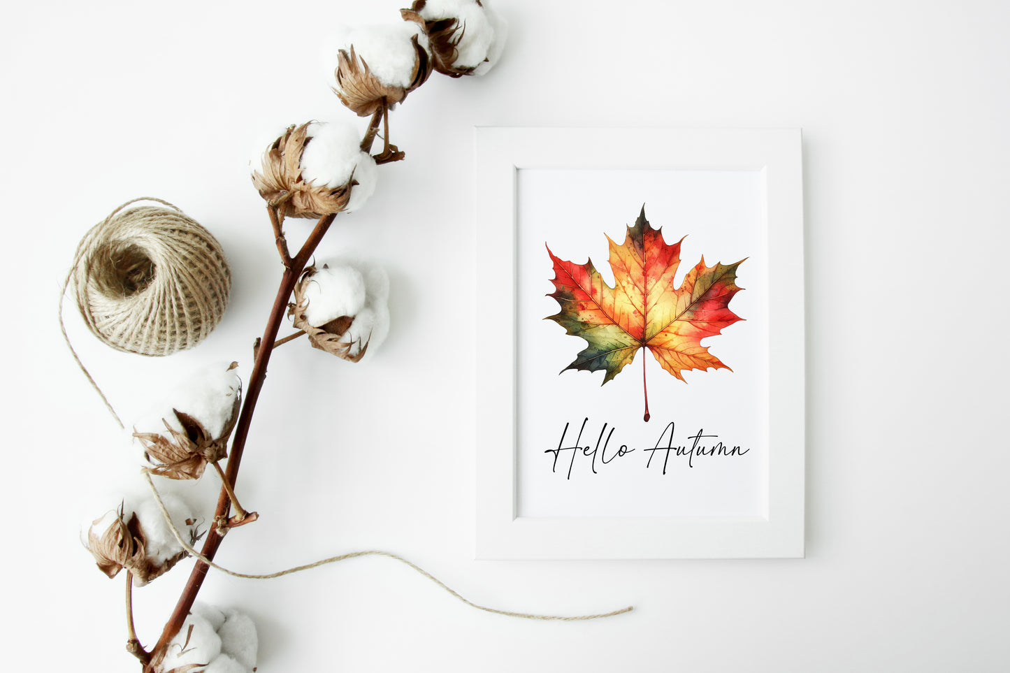 Hello Autumn orange red autumn leaf watercolour seasonal home unframed wall art poster print