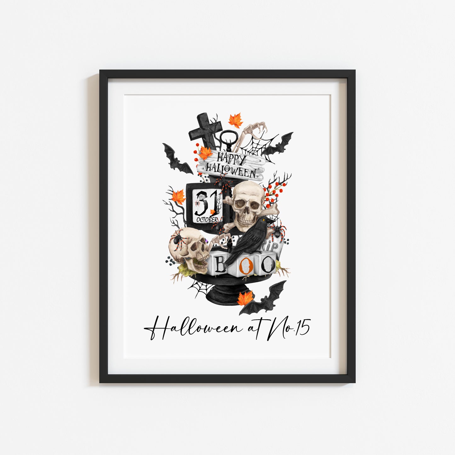 Halloween at no.15 personalised house number halloween spooky halloween unframed print, halloween home decor, halloween tray, halloween art